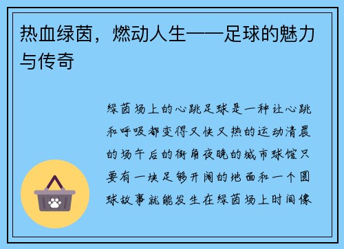 热血绿茵，燃动人生——足球的魅力与传奇